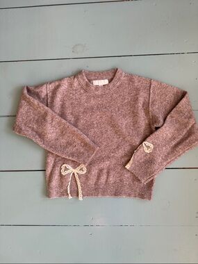 Zara Heathered Mauve Crewneck Sweater with Lace Bow Accents girls 11/12